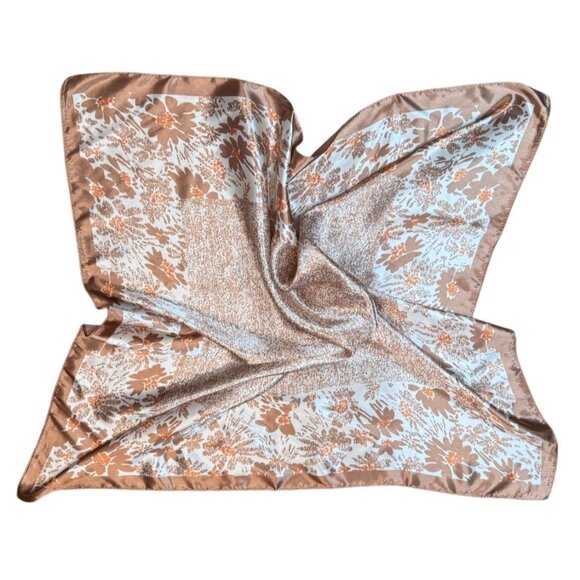 2/$30 Elegant Lady Modern Floral Style Ginger Taupe Peach Satin Silk Scarf - Picture 6 of 8